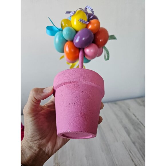 Egg Easter flower pot spring decor ribbons pink pastel unique large - Picture 5 of 8